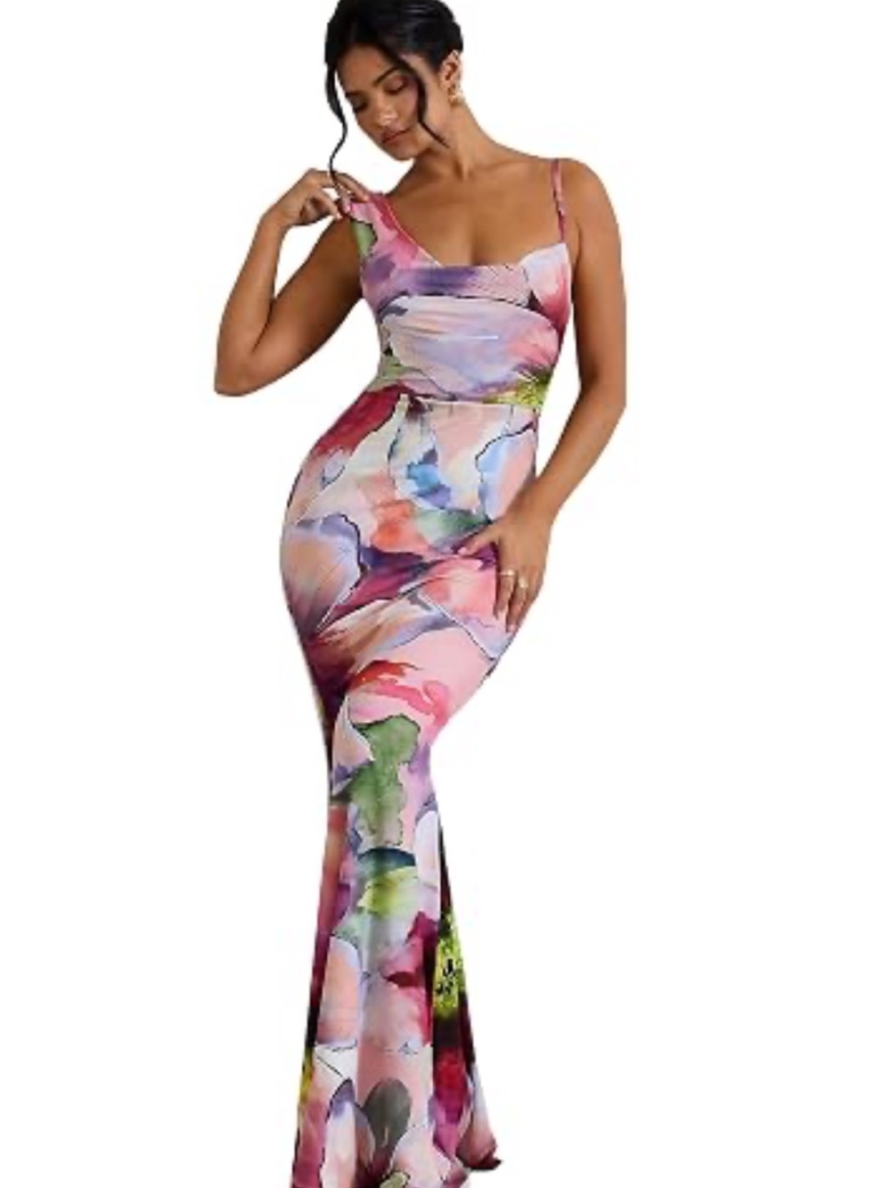Club L London Floral Watercolor Maxi Dress - Pink Multicolor